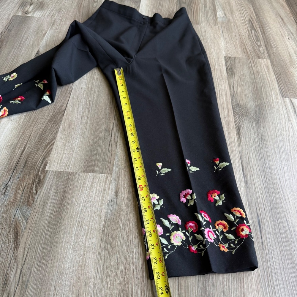 Vintage Black Floral Embroidered Ankle Pants High Rise Straight Womens Sz 8 - Picture 3 of 6